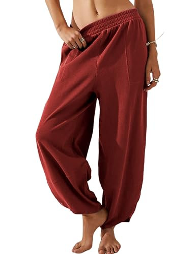 Faleave Women's Baggy Wide Leg Pants Elastic Waisted Casual Comfy Palazzo Harem Pants with Pocket... | Amazon (US)
