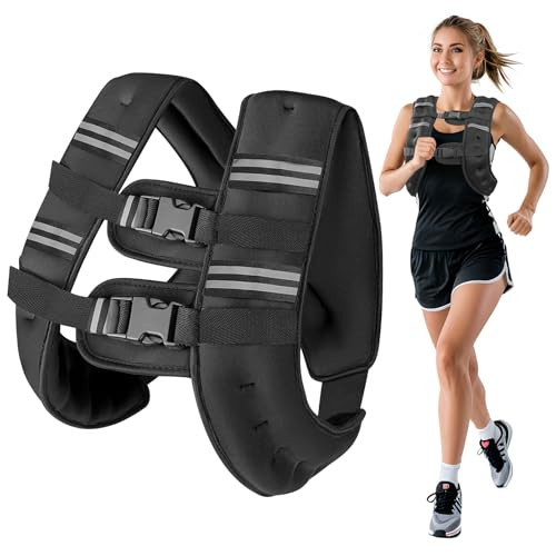 Wolliwa Weighted Vest for Woman Men,6lb/8lb/12lb/16lb/20Lb/25lb Weight Vest with Reflective Stripe Adjustable Buckle Straps Back Mesh Pocket Workout Strength Training Walking Jogging Running (Black, 12 lb) | Amazon (US)
