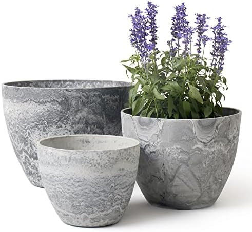 LA JOLIE MUSE Outdoor Planters Pots for Plants Set of 3 - Tree Flower Plant Pots, Plant Container wi | Amazon (US)