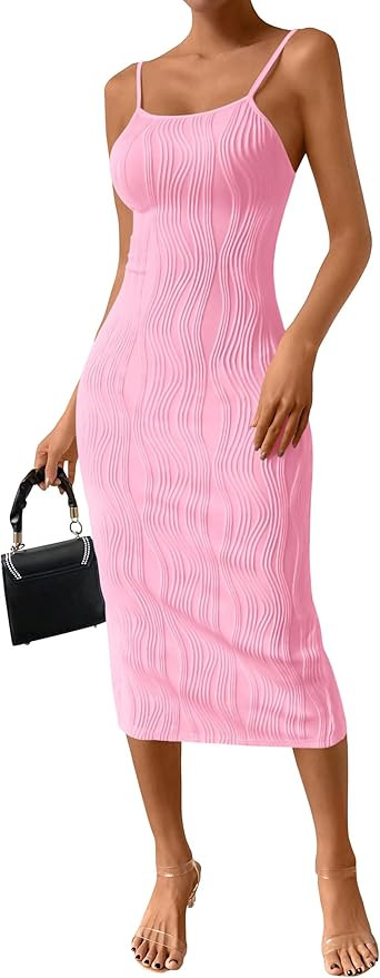 PRETTYGARDEN Womens 2024 Summer Spaghetti Strap Sleeveless Knit Tight Fitted Dresses | Amazon (US)