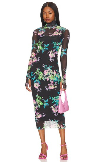 Shailene Midi Dress in Noir Pink Banquet | Revolve Clothing (Global)