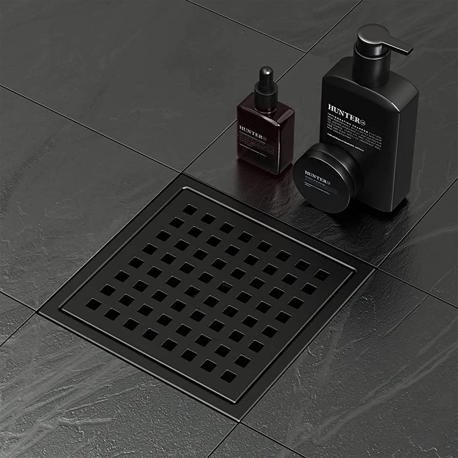 CIFOX 6 Inch Black Shower Drain Square with Flange Removable Quadrato Pattern Grate, Brushed 304 ... | Amazon (US)