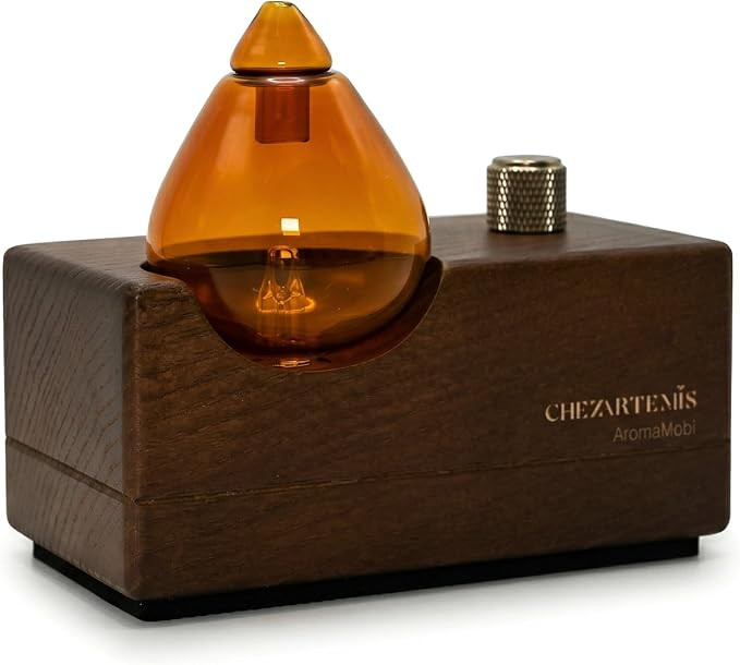 Amber Glas-Diffusor mit Naturholz-Sockel für Aromatherapie, Tragbarer Wasserloser Aroma Diffusor... | Amazon (DE)