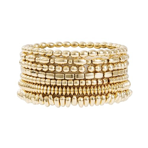Amazon.com: Sajidos Gold Plated Beaded Bracelets for Women Trendy, 14K Gold Plated Stack Cross Pe... | Amazon (US)