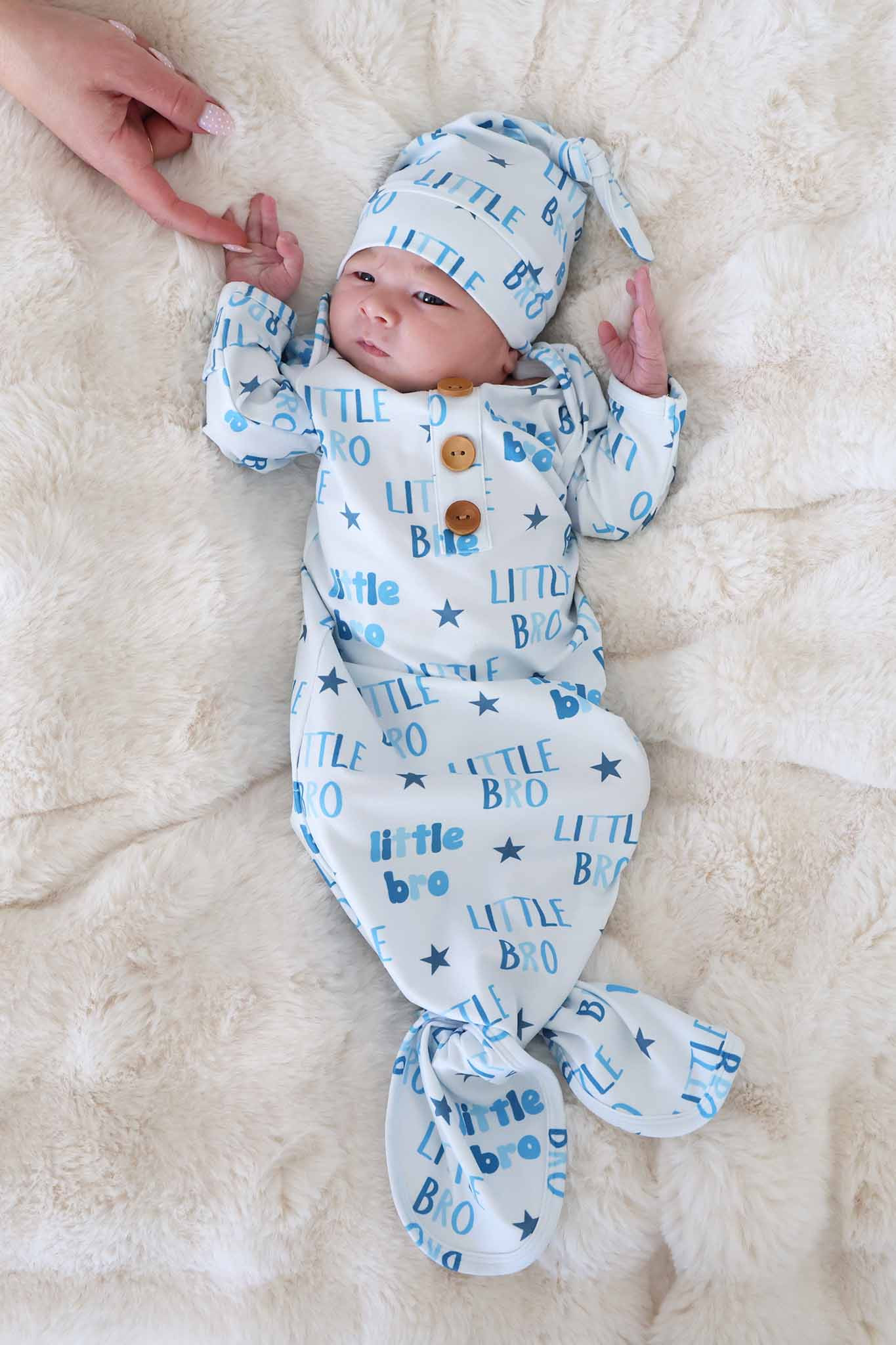 Newborn Baby Knot Gown & Hat Set | Little Bro | Caden Lane