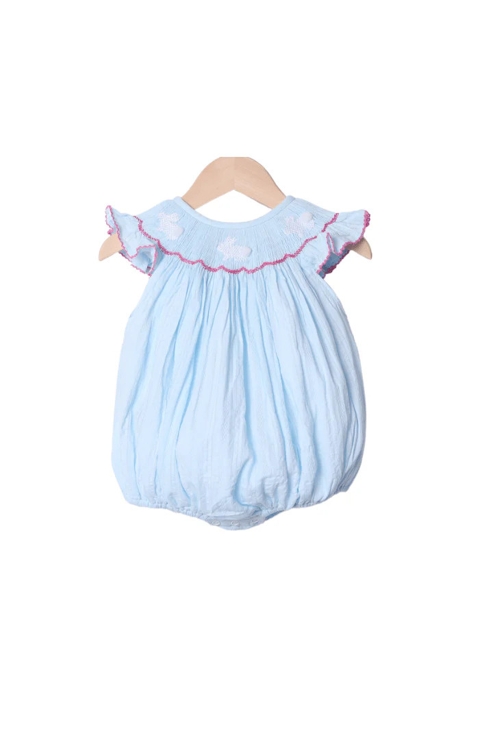 Smocked Linen Bunny Bishop Bubble | The Smocked Flamingo