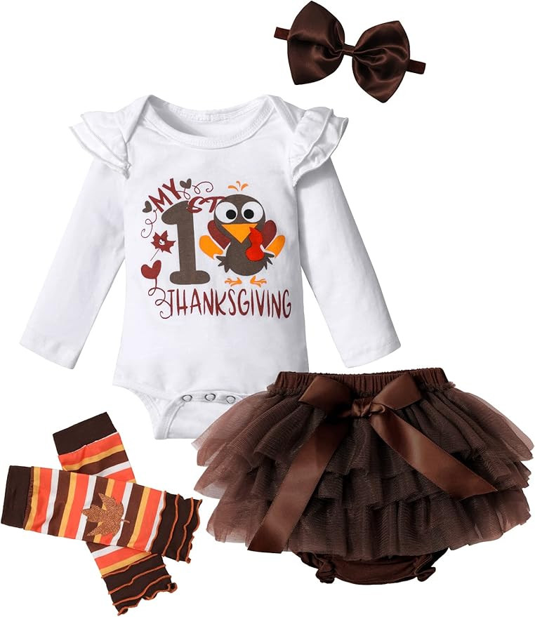 Newborn Baby Girl Clothes My 1st Thanksgiving Romper + Shorts + Legging + Headband 4Pcs Outfits S... | Amazon (US)