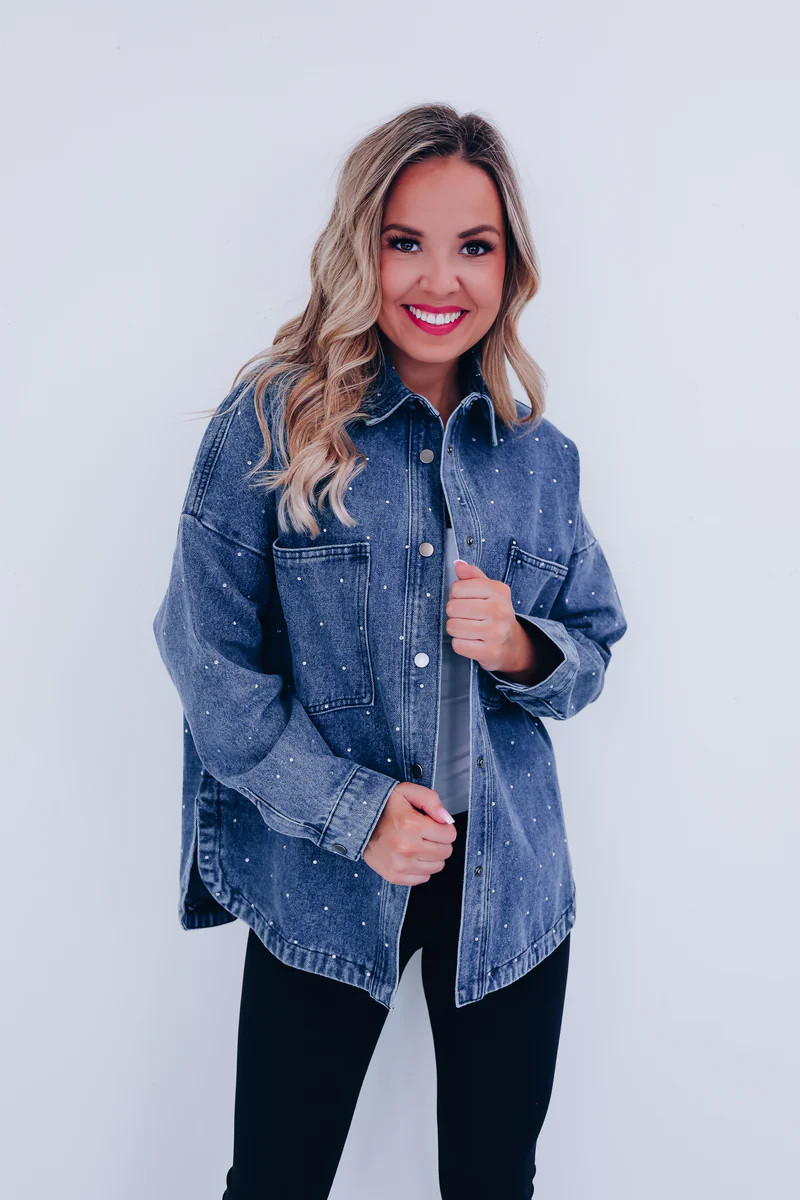 Ada Adorned Denim Shacket - Denim Blue | Whiskey Darling Boutique