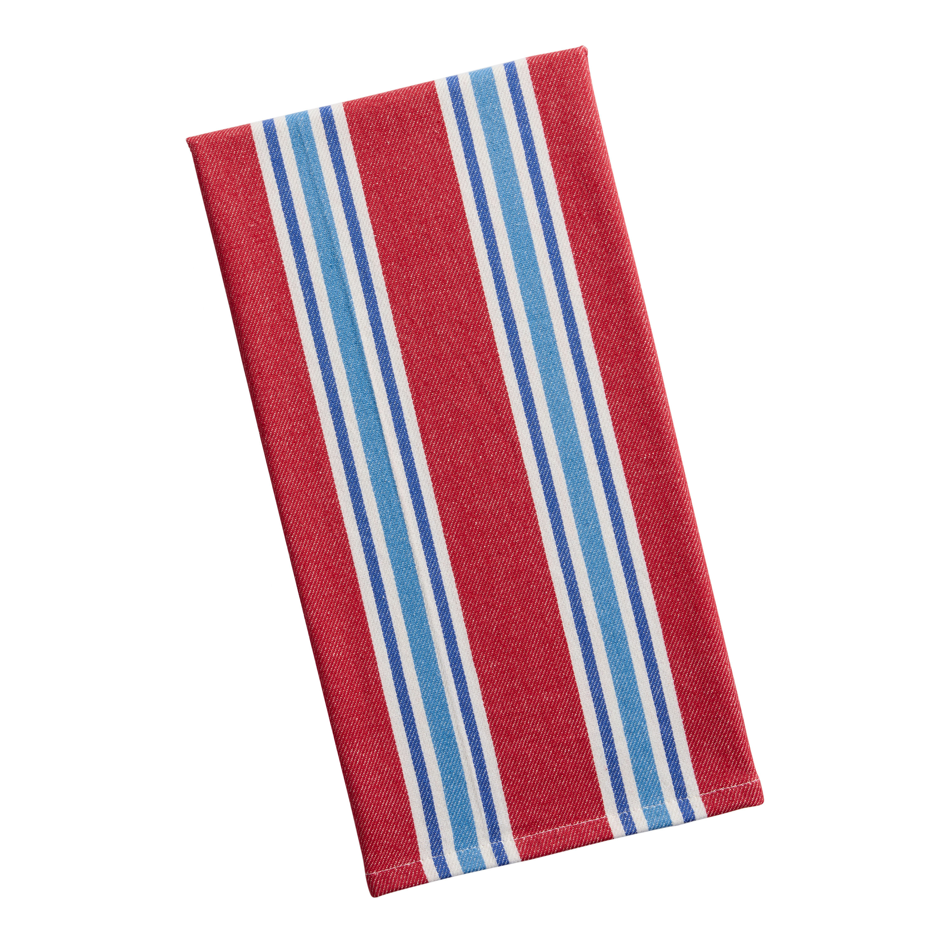 Red and Blue Woven Stripe Kitchen Towel | World Market