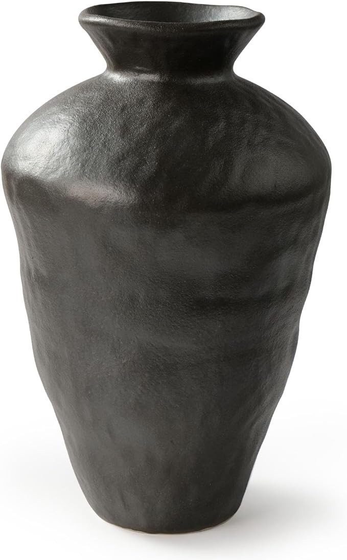 Black Ceramic Vase Farmhouse Vase for Home Decor, Handmade Matte Textured Pottery Flower Vase, Mo... | Amazon (US)