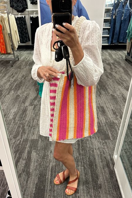 How cute is this colorful crochet tote for the beach or shopping? The white dress is  old and from Zara | Target find | Target fashionn

#LTKSwim #LTKItBag #LTKOver40