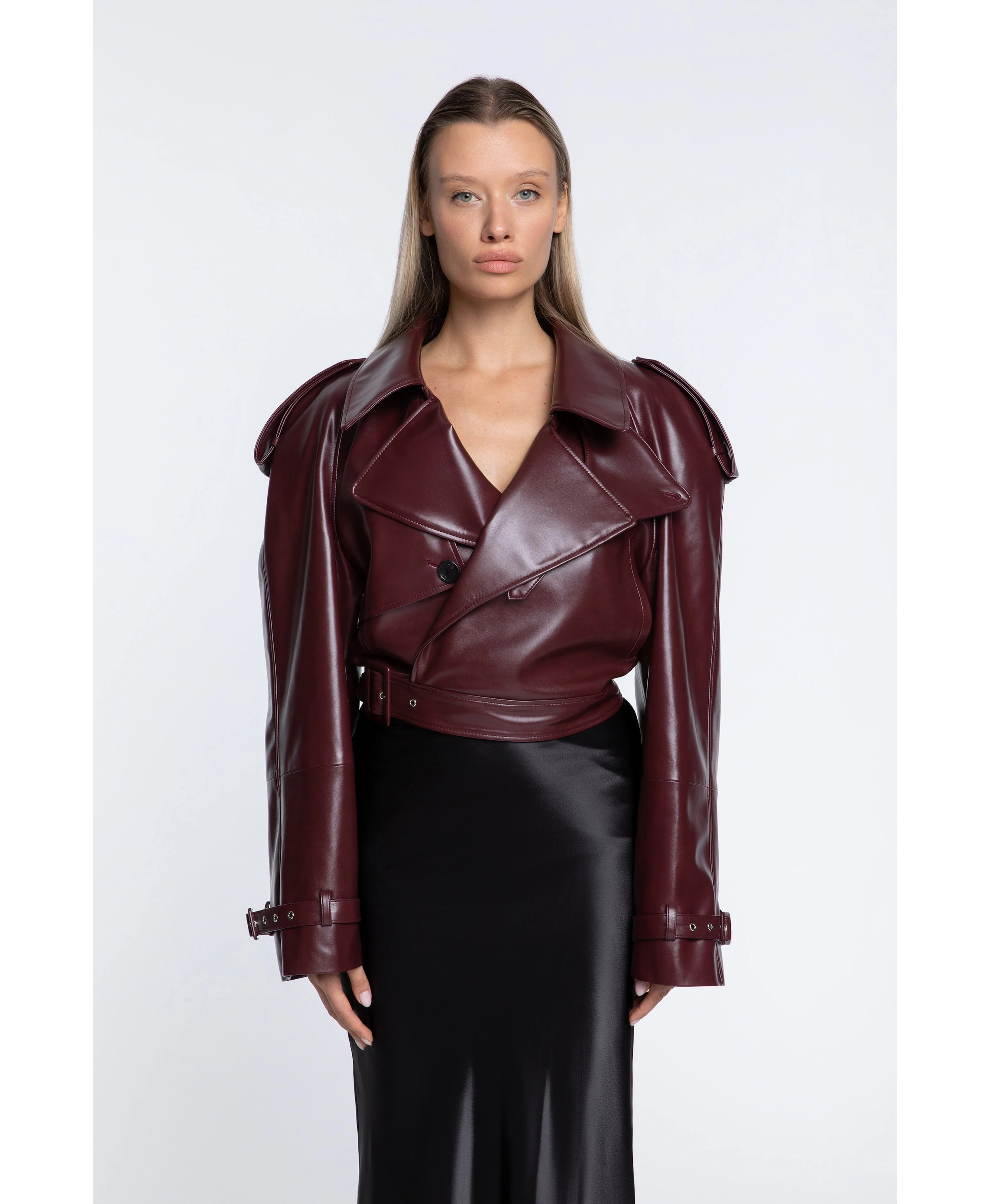 Cropped trench leather jacket | Seezona