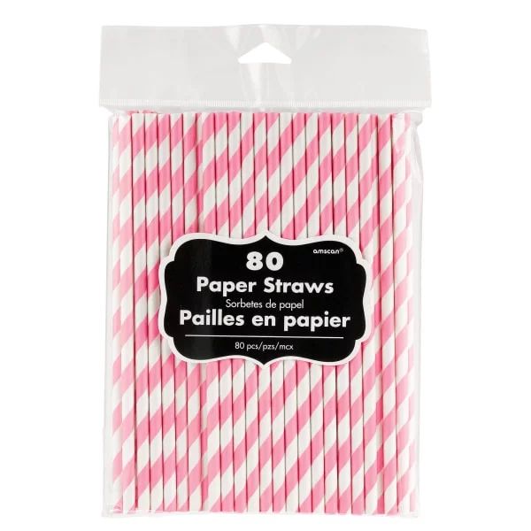 Amscan Striped Paper Straws, 7-3/4", Pink, Pack Of 80 Straws | Walmart (US)