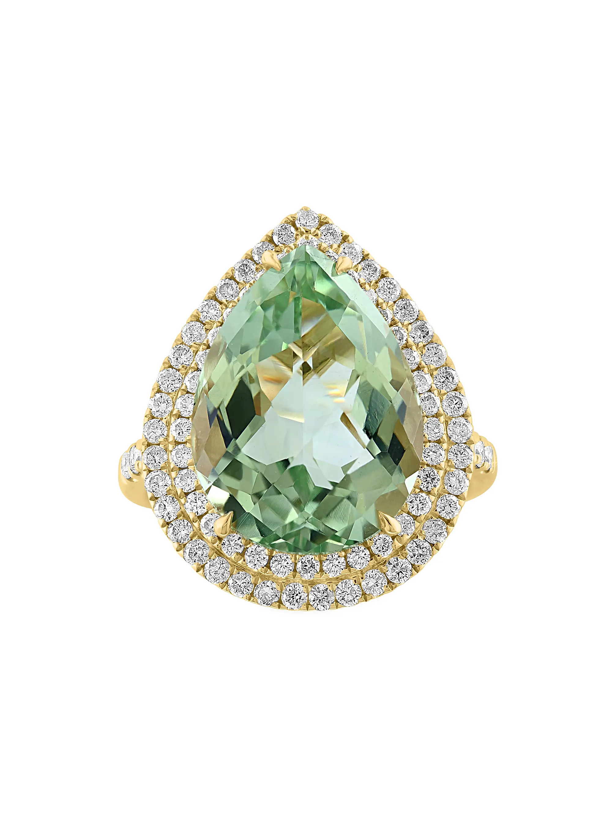 14K Yellow Gold, Green Amethyst & 0.79 TCW Diamond Halo Ring | Saks Fifth Avenue