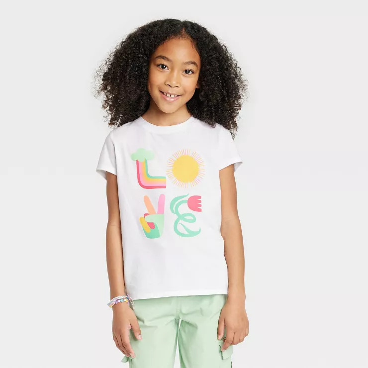 Girls' LOVE Short Sleeve Graphic T-Shirt - Cat & Jack™ White | Target