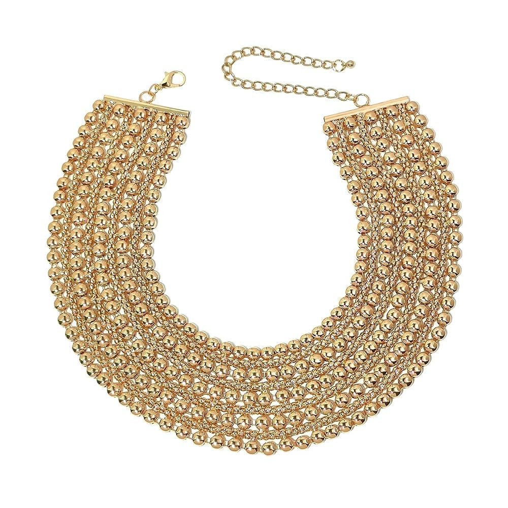 Women Statement Necklace Metal Beaded Chunky Necklace Collar Fashion Party Jewelry | Amazon (US)