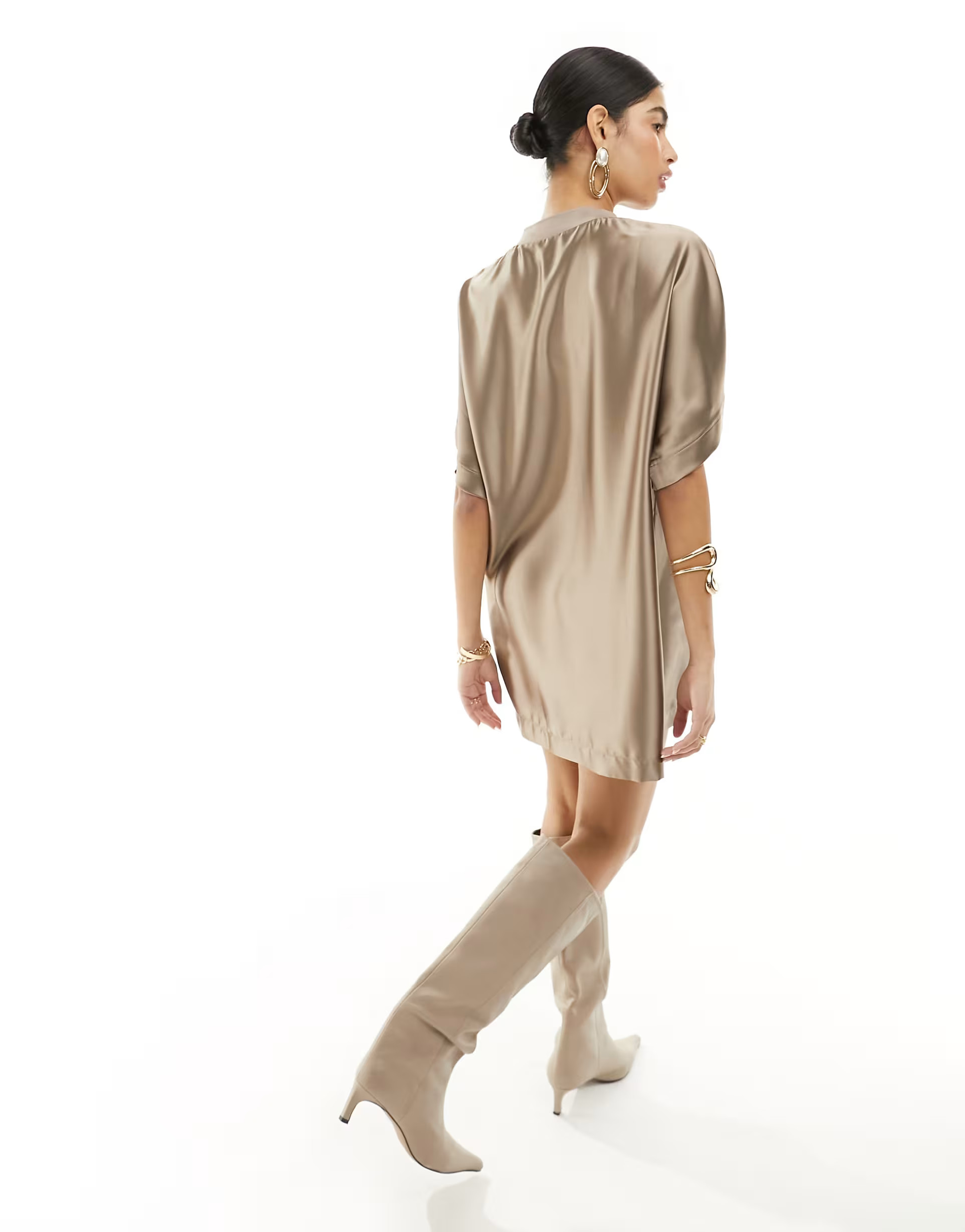 ASOS DESIGN satin oversized mini t-shirt dress in taupe | ASOS (Global)