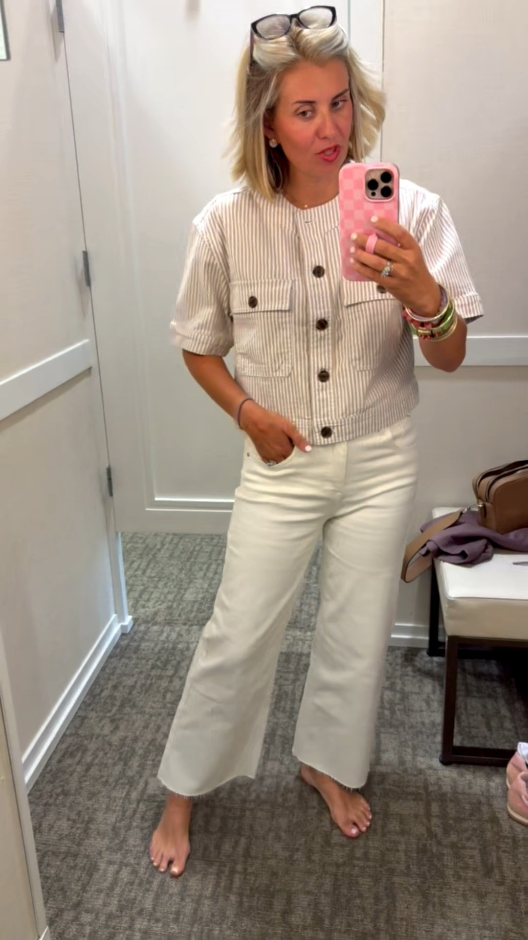 How cute is this top & 50% off!!!  Actually the entire website is 50% off! This can be a top or a jacket & the tortoise buttons are such a yes. I’m wearing a small. ￼

#LTKmomlife #LTKdayinmylife #LTKOver40