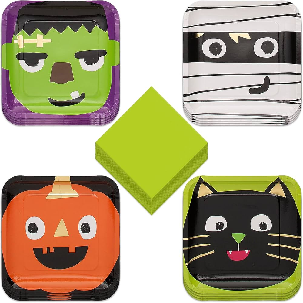 HOME & HOOPLA Halloween Party Supplies - Ghoul Gang Deluxe Assorted Square Paper Dinner Plates an... | Amazon (US)