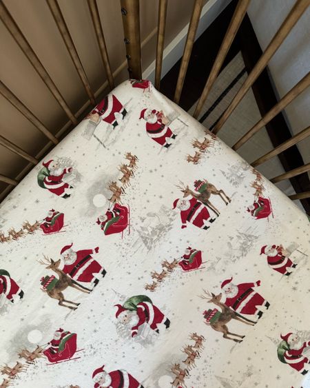 Ollies Santa crib sheets for the holidays ❤️ currently on sale! They are so soft and he got sooo happy when we brought them out this year! He says Santa Santa!!! 🥲❤️🫶🏼 

Pottery barn kids, Santa sheets, vintage Santa, holiday crib sheets, cribs, toddler bed, Christmas season 

#LTKhome #LTKkids #LTKHoliday