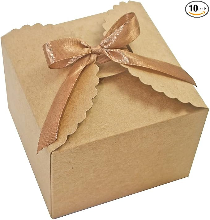 Brown Box for Presents, 10 Pack Small Empty Kraft Paper Gift Boxes with Ribbon For Packaging Cand... | Amazon (US)
