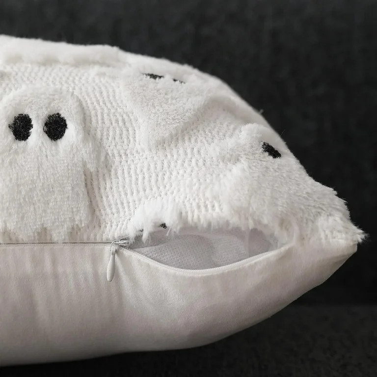 Set of 2 Halloween Pillow Covers 18x18 inch White Ghost Throw Pillow Cases Soft Plush Fur Wool Co... | Walmart (US)