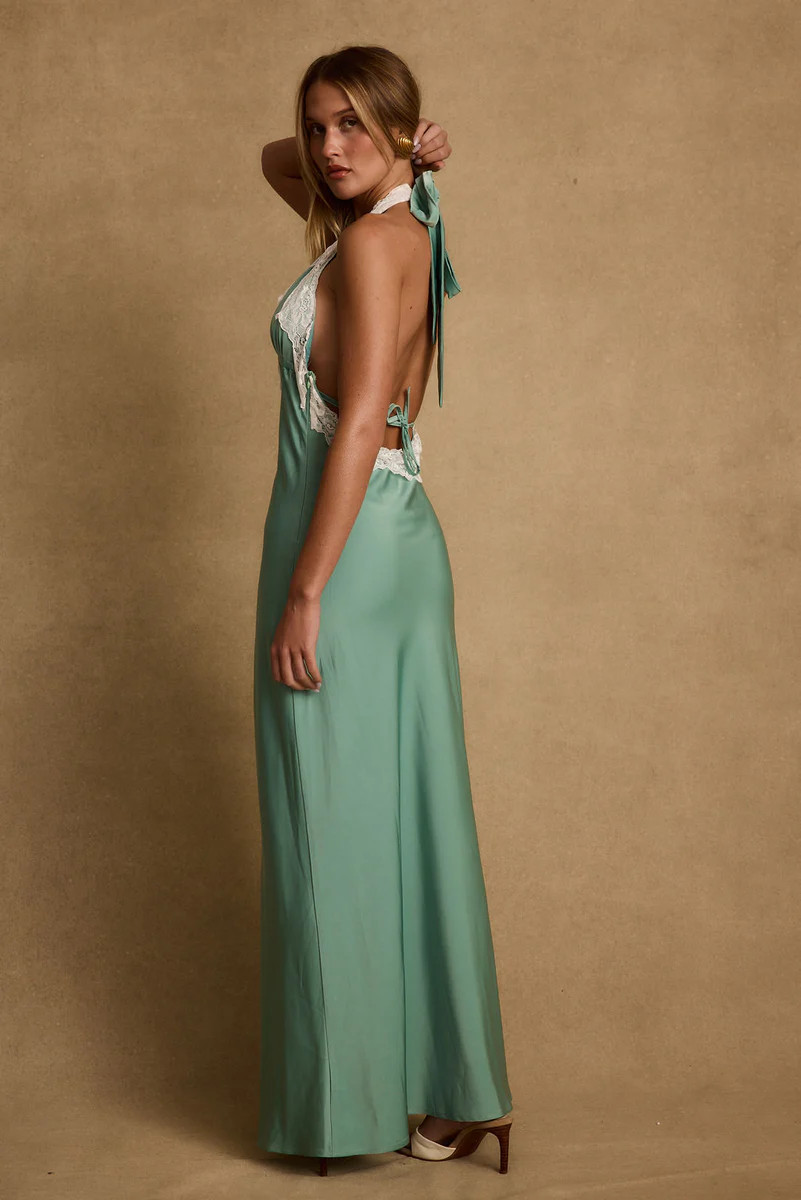 Fiorella Lace Satin Midi Dress | 12th Tribe