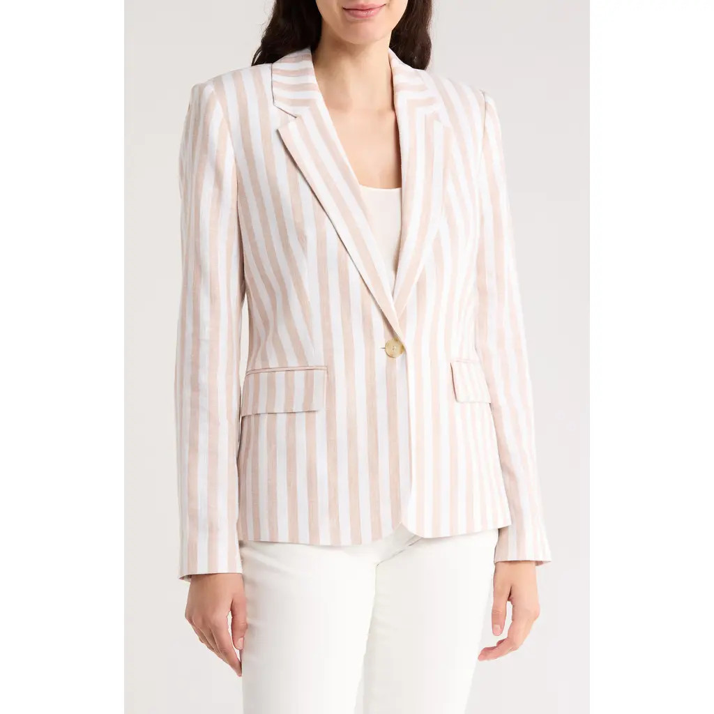 Elie Tahari The Helena Striped Blazer Jacket in Sand And White Stripe at Nordstrom Rack, Size 4 | Nordstrom Rack