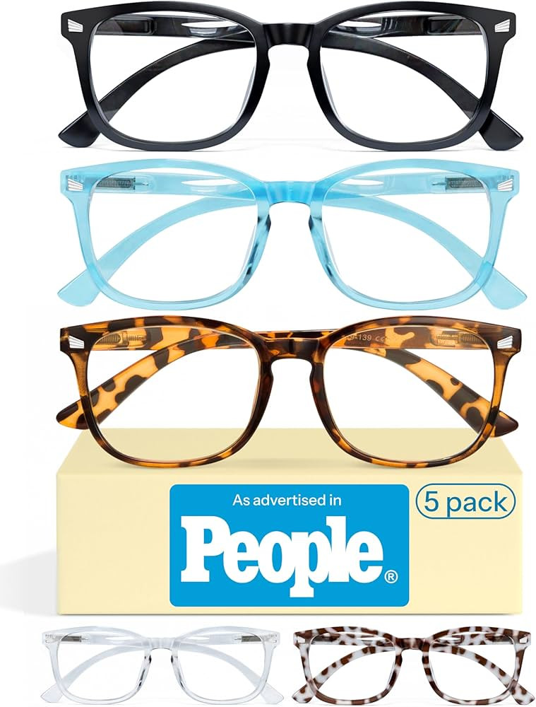 CCVOO 2.25 Reading Glasses for Women 5-Pack – Blue Light Filtering, Spring Hinges, Lightweight ... | Amazon (US)