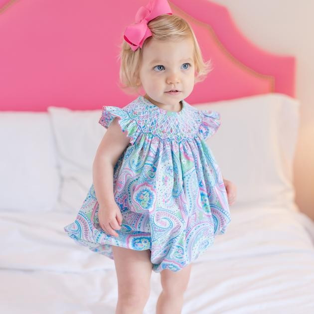Geometric Smocked Spring Paisley Bubble | Classic Whimsy
