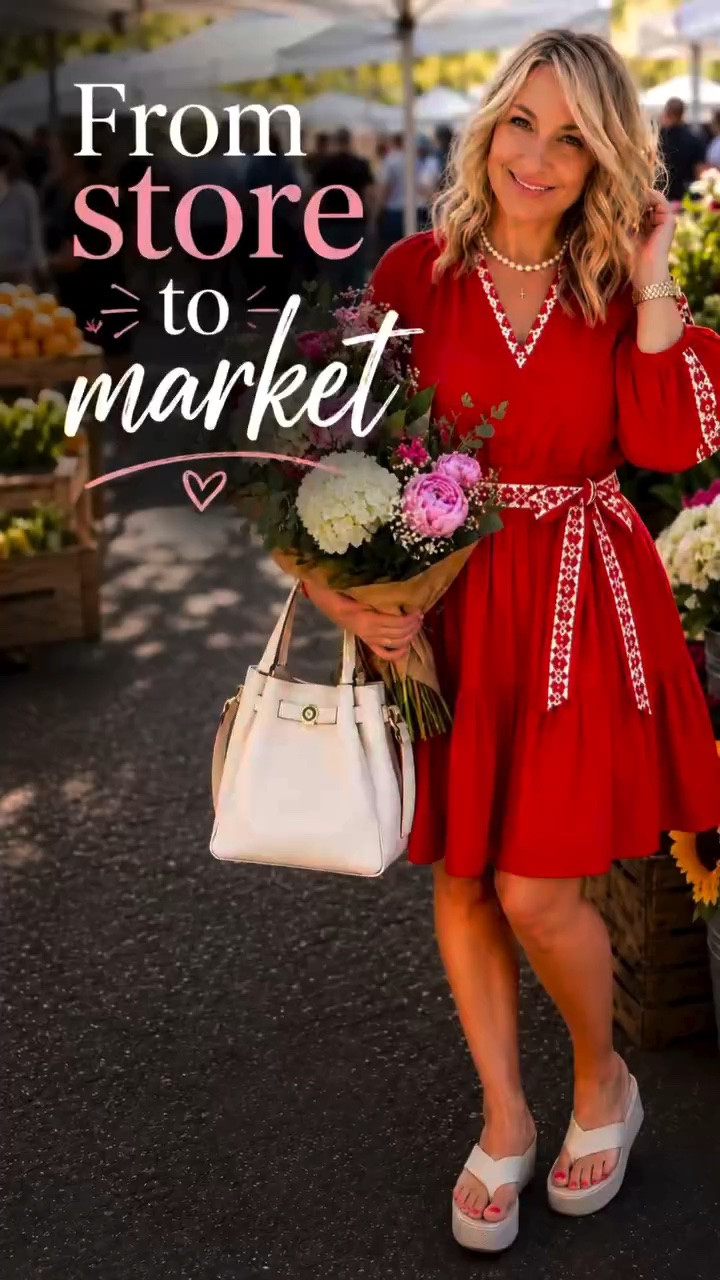 🌸Comment SHOP for links
🌸I may receive a small commission if you shop through my links (at no extra cost to you)
🌸Follow for more midsize over 45 ootd
-
This embroidered red dress and platform sandals are giving effortless summer style without the designer price tag. Perfect for farmers markets, brunch dates, vacations, or simply feeling put together on an ordinary day.
❤️ Dress from Walmart
🤍 Shoes from Walmart
-
https://liketk.it/6flrI