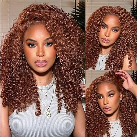 UNICE Reddish Brown Curly 7x5 Bye Bye Knots Glueless Wig Pre Cut Lace Front Wigs Human Hair Pre P... | Amazon (US)