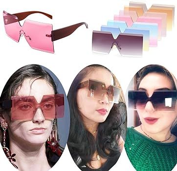 Oversized Square Sunglasses for Women Rimless Frame Candy Color Transparent Glasses | Amazon (US)