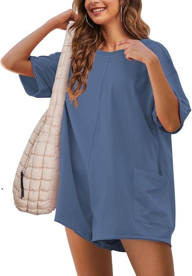 Yeokou Rompers for Women Casual Short Sleeve Oversized Athletic Workout Reversible Hot Shot Tee R... | Amazon (US)