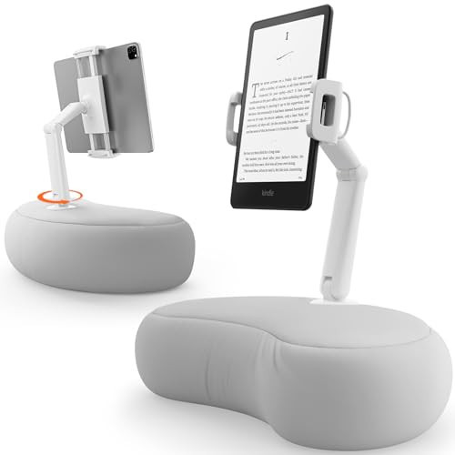 SAIJI Kindle Pillow Stand, iPad Stand Compatible with 4.7”-15.6” Kindle, Phone, iPad, 360° Adjustable Lap Beanbag Tablet Holder for Bed with Flexible Dual Axis Arm and Microbead Cushion (Gray) | Amazon (US)