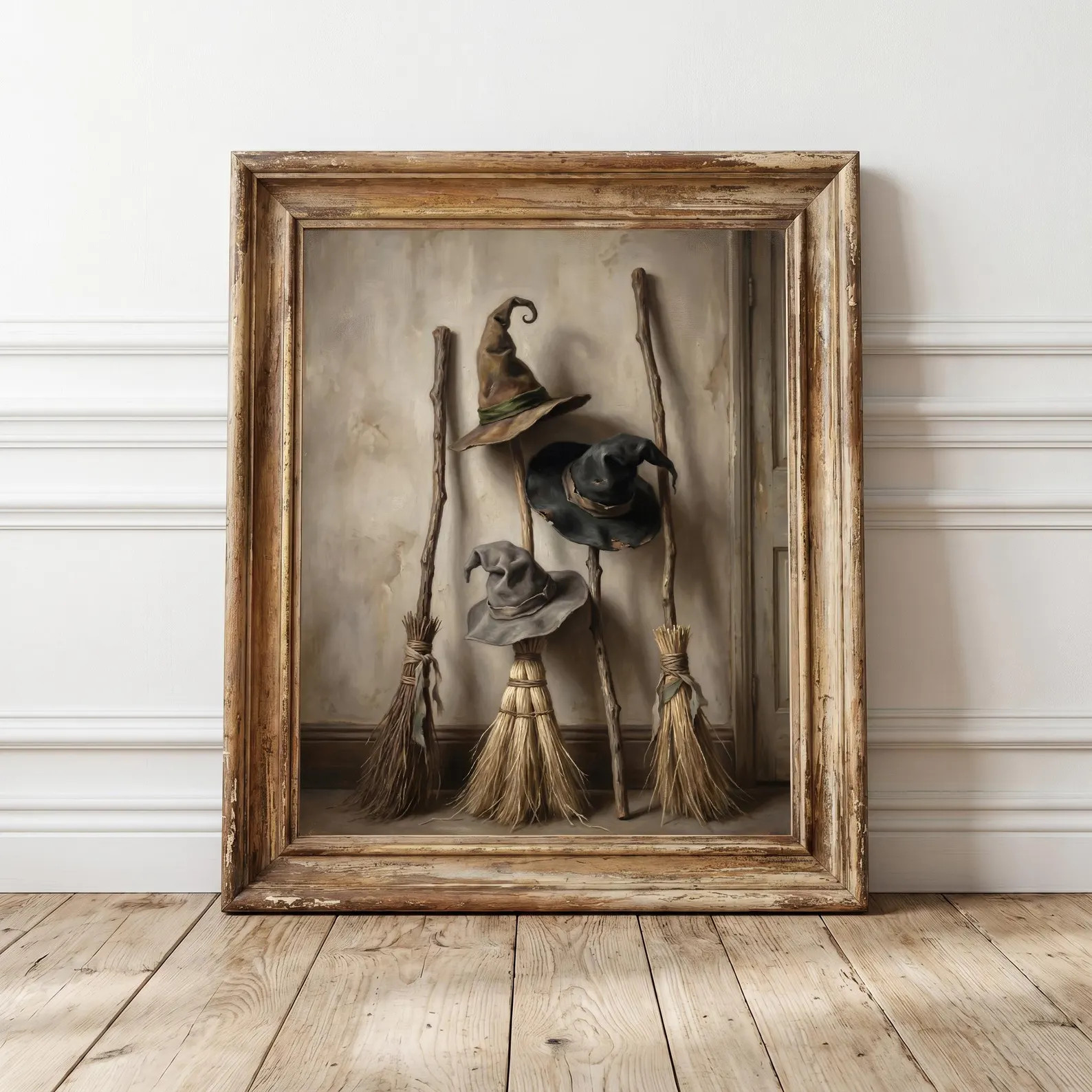 Vintage Witch Hats & Brooms Print, Rustic Halloween Wall Art, Cottagecore Witch Decor, Moody Hall... | Etsy (Global)