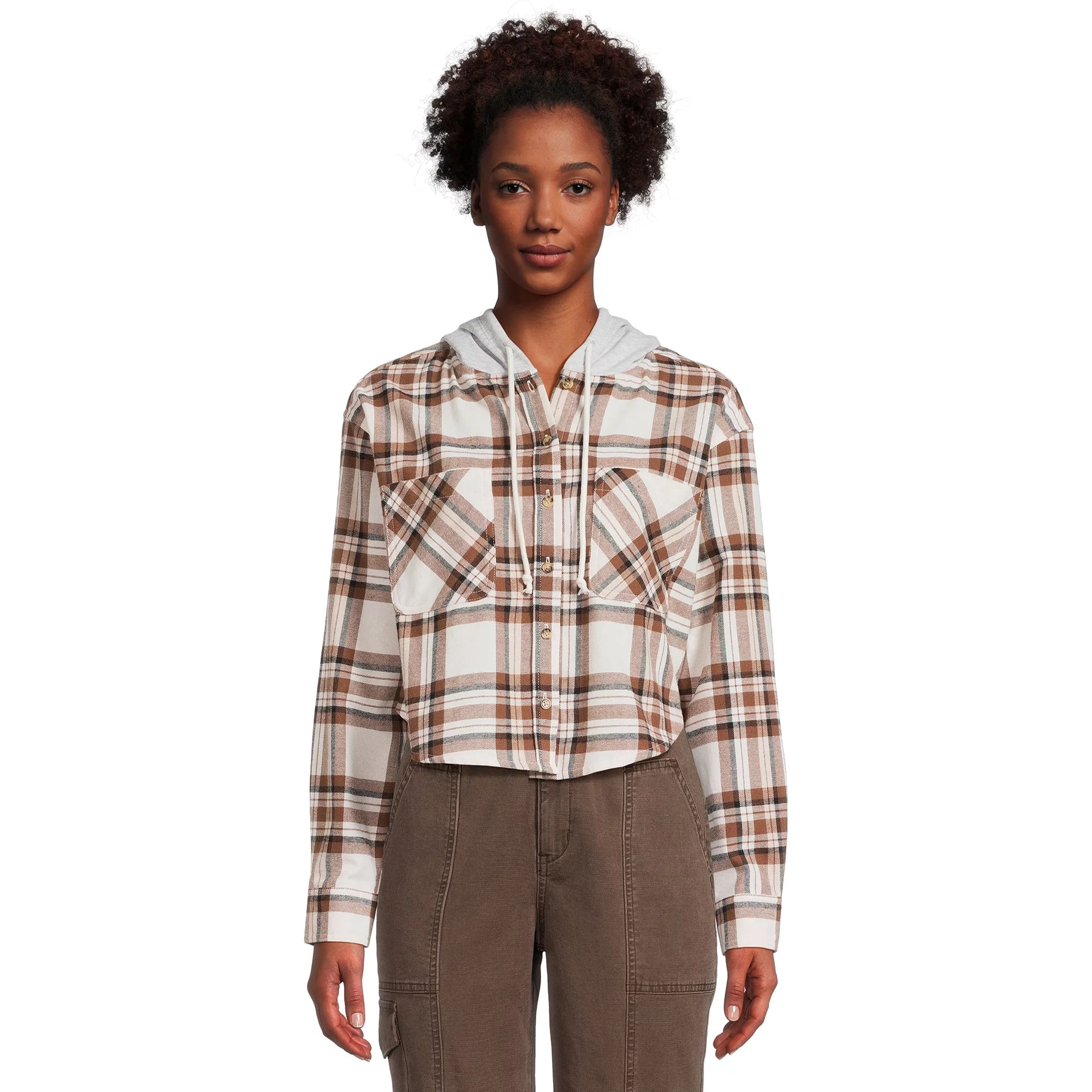 No Boundaries Juniors Hooded Flannel Shirt - Walmart.com | Walmart (US)