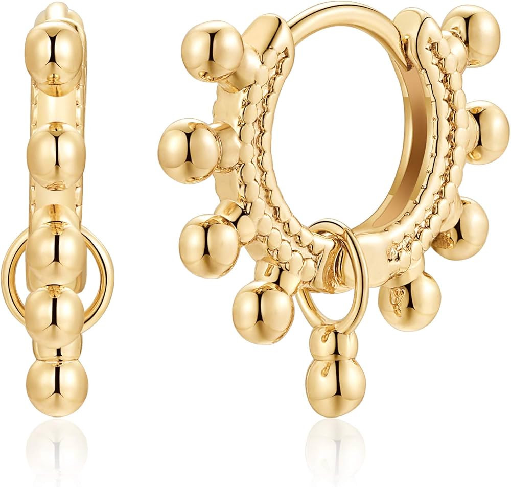 S925 Sterling Silver Post Huggie Hoop Earrings, 14K Gold Plated Dangle Small Hoop Cuff Earring Hy... | Amazon (US)