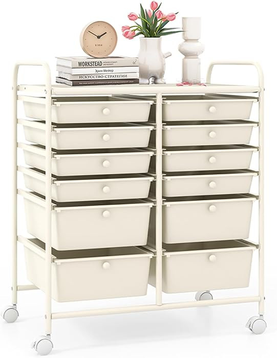 LDAILY 12 Drawer Rolling Storage Cart, Craft Cart Organizer on Wheels w/Metal Frame, Large Capaci... | Amazon (US)