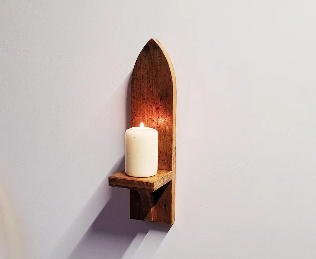 Gothic Arch Wall Hanging Reclaimed Pine Candle Holder Sconce Shelf Hand Made | Etsy (US)