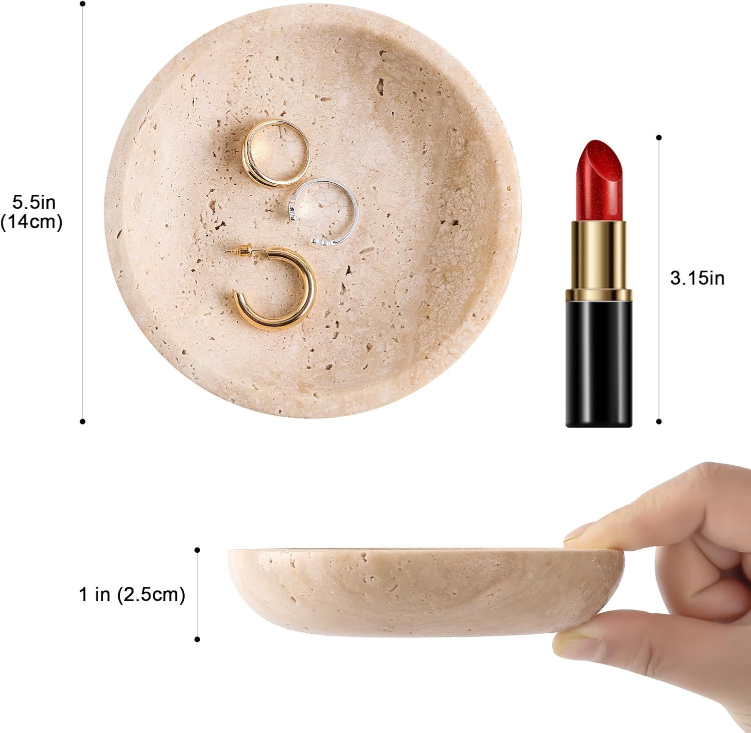Natural Travertine Ring Dish Jewelry Tray 5.5" for Women, Marble Trinket Dish for Key Earring Nig... | Amazon (US)