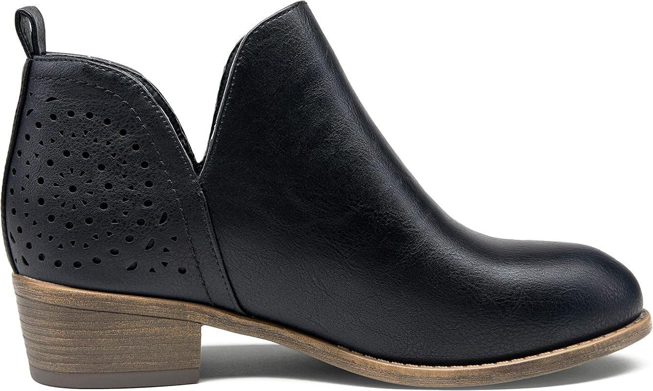 Vepose Women's Ankle Boots Low Heels Chunky Cutout Booties Perforated Western Shoes | Amazon (US)