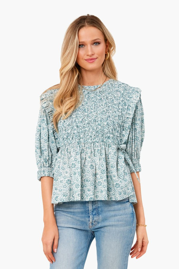 Apple Green Ida Print Puff Sleeve Smocked Top | Tuckernuck (US)