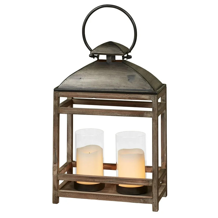 Blaine Candleholder Metal and Wooden Lantern Gray Small 12"Wx6"Dx18"H Small | Walmart (US)