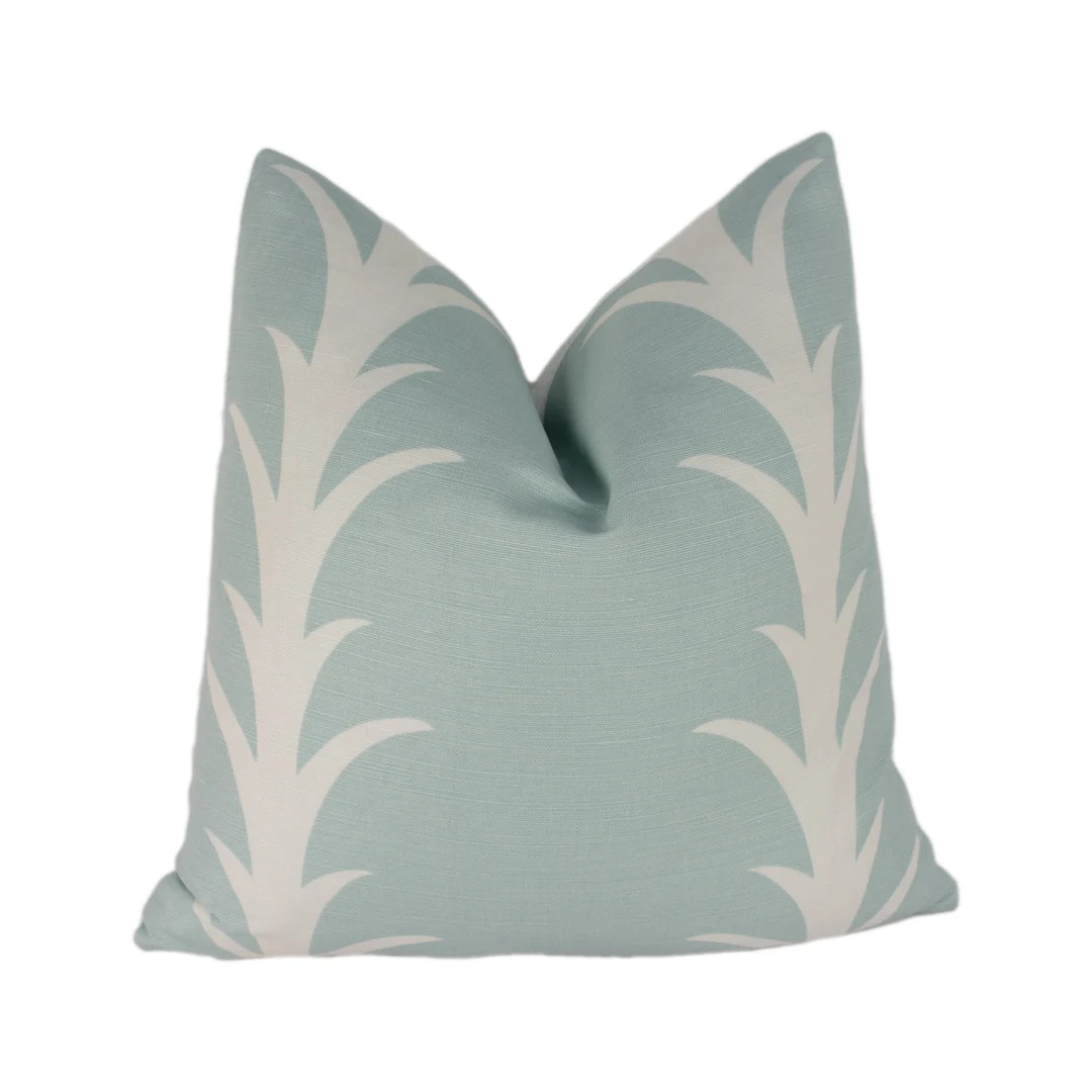 Schumacher Acanthus Stripe Sky Elegant Stylized Striped Designer Cushion Cover Handmade Throw Pil... | Etsy (US)