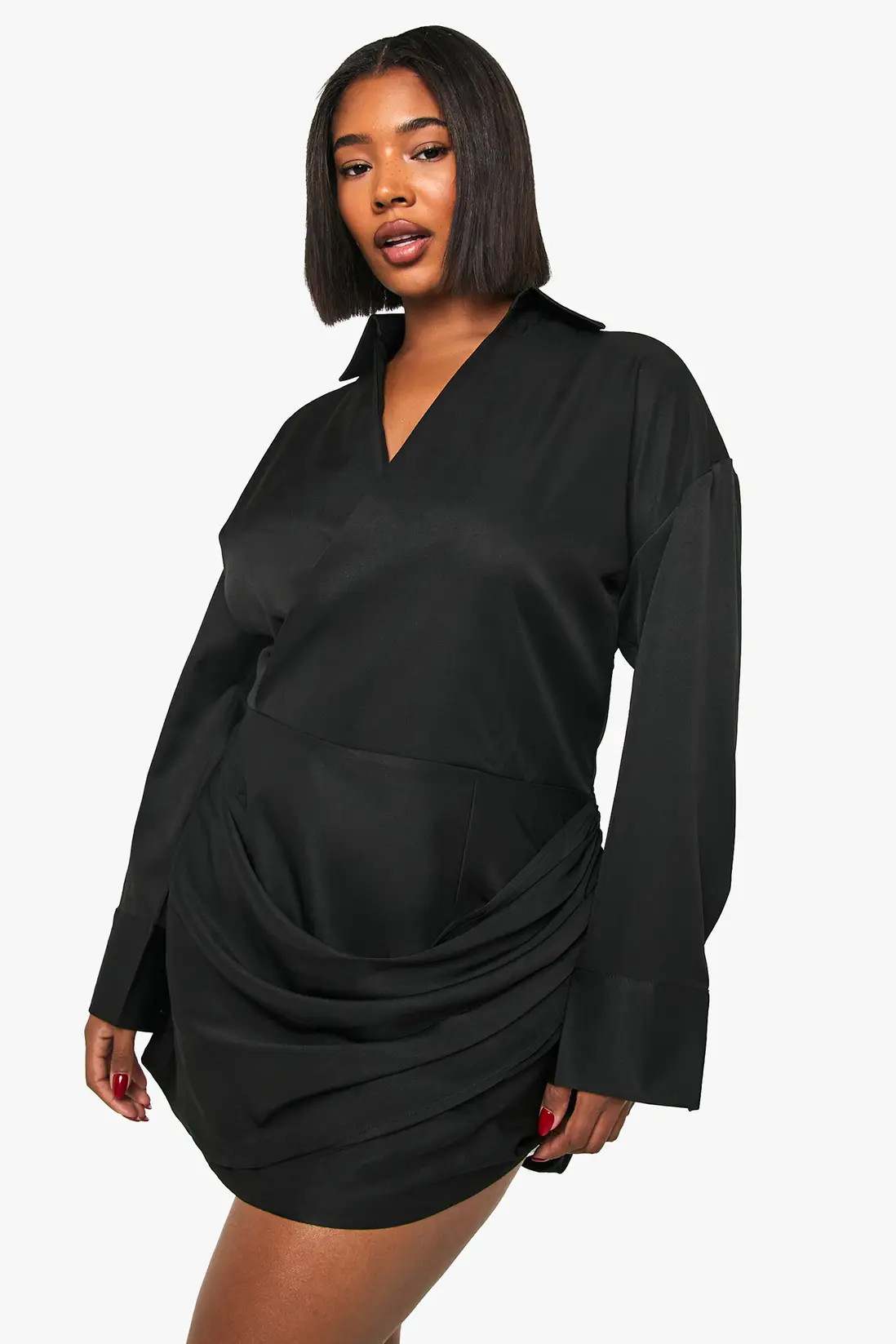 Black Plus Wrap Shirt Dress | Boohoo USA | boohoo (US & Canada)