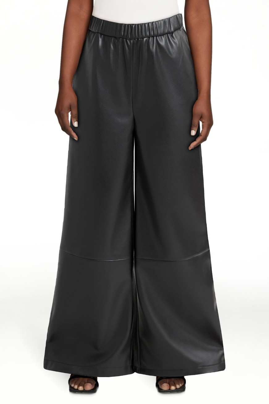 Scoop Women's Faux Leather Wide Leg Parachute Pants with Adjustable Drawstring Hem, 29’’ Inse... | Walmart (US)