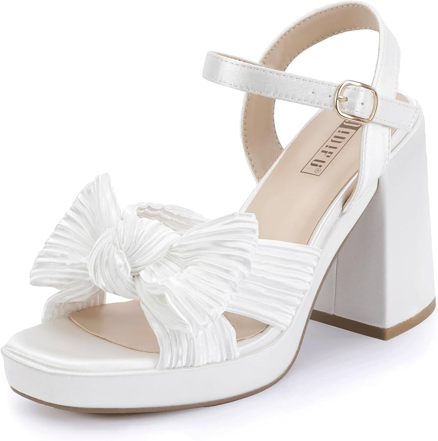IDIFU IN4 Platform Chunky Block High Bow Heels Square Open Toe Slingback Heeled Sandals Bride Bri... | Amazon (US)