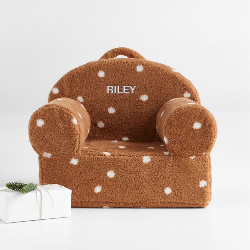 Small Caramel Sherpa Polka Dot Personalized Kids Lounge Nod Chair | Crate & Kids | Crate & Barrel
