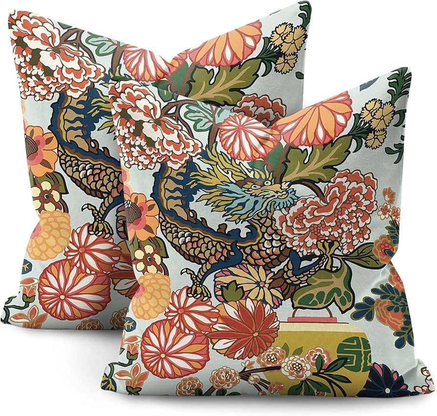 Chinoiserie Pillow Covers 20x20 Set of 2,Blue and White Pillow Covers Outdoor Decorative Linen Pi... | Amazon (US)